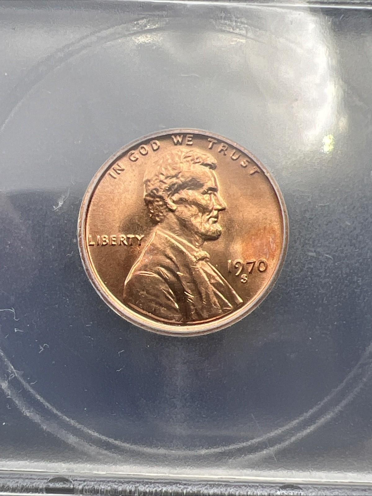 1970 S 1c Lincoln Memorial Cent Penny MS66 ICG Large Date Variety