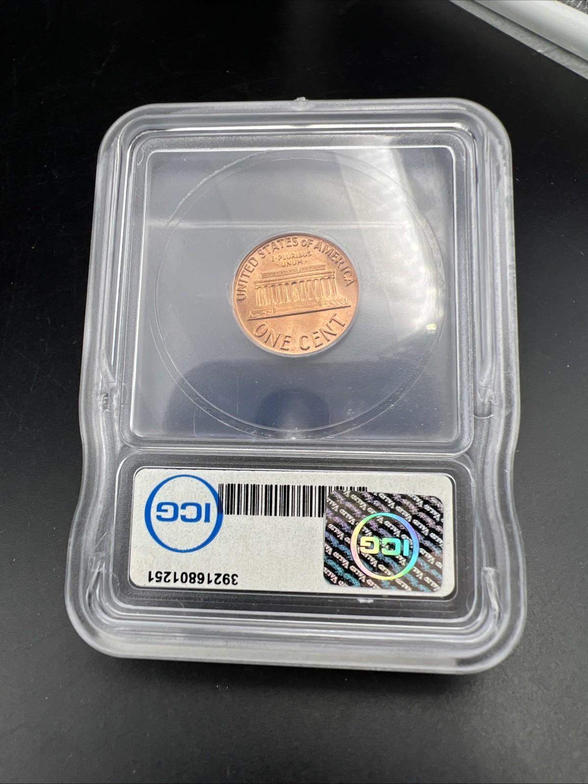 1970 S 1c Lincoln Memorial Cent Penny MS66 ICG Large Date Variety