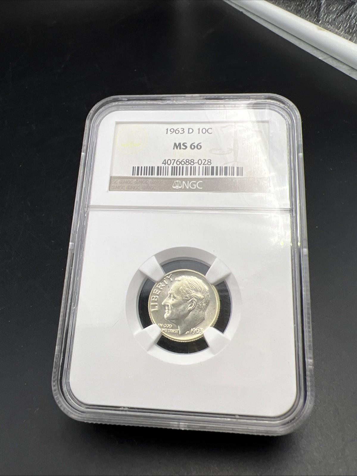 1963 D 10c Roosevelt Silver Dime Coin NGC MS66 Gem BU Certified #028