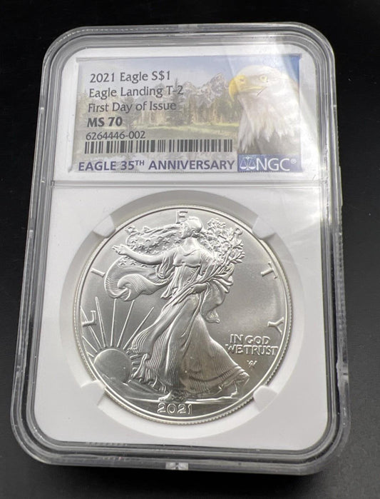2021 1 Oz ASE American Silver Eagle Coin NGC MS70 Type 2 FDOI #002