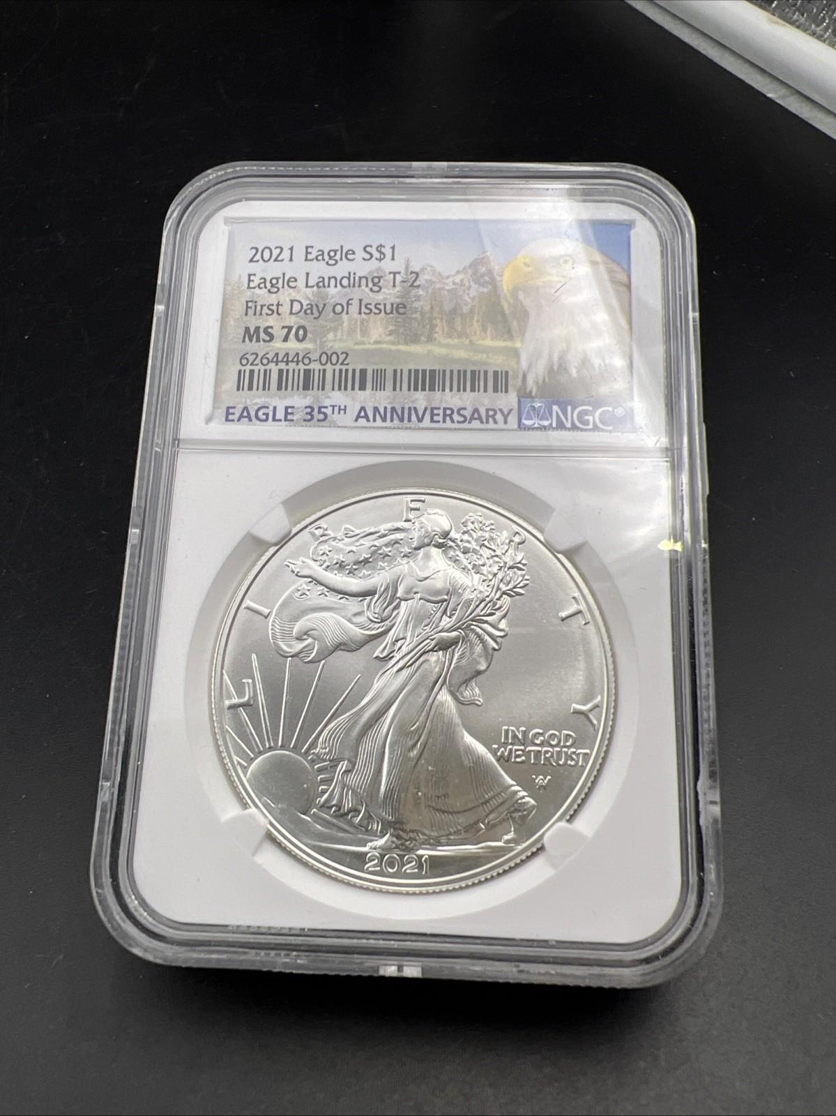 2021 1 Oz ASE American Silver Eagle Coin NGC MS70 Type 2 FDOI #002