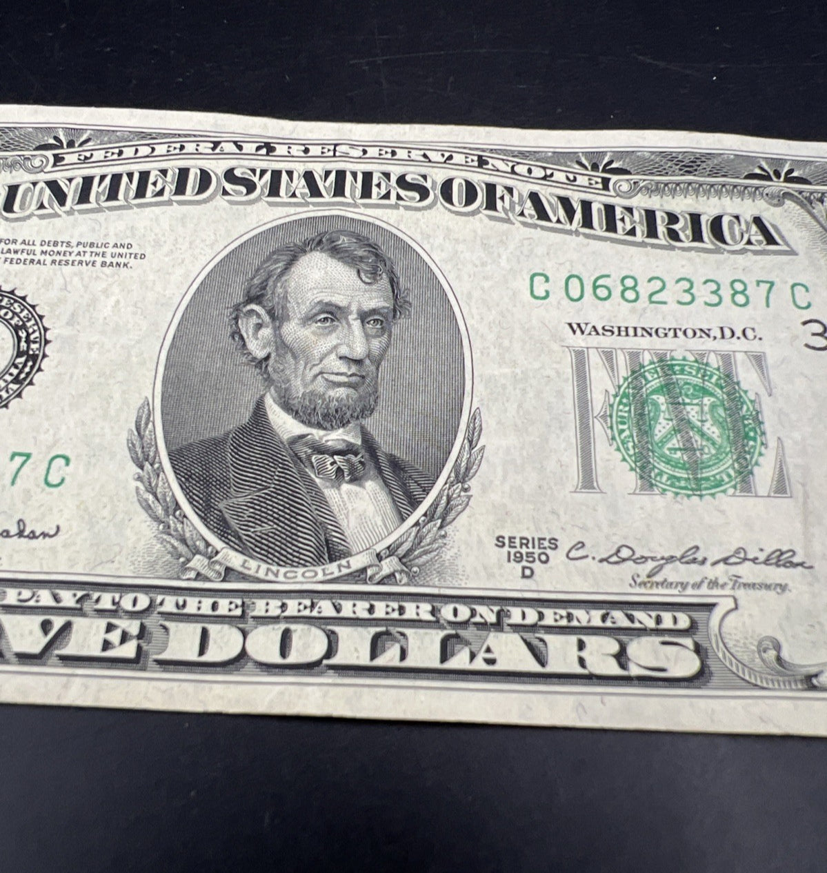 1950 D $5 FRN Five Dollar Federal Reserve Note Green Seal VF Very Fine #287