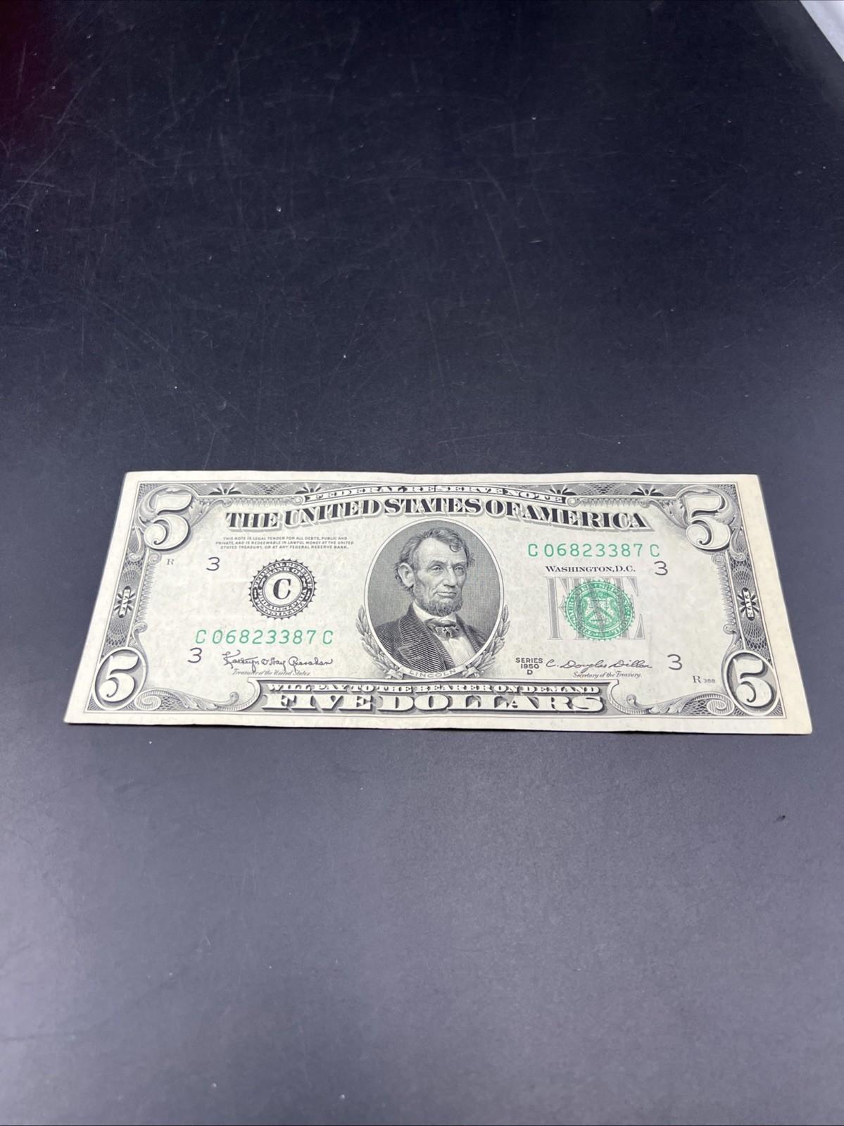 1950 D $5 FRN Five Dollar Federal Reserve Note Green Seal VF Very Fine #287