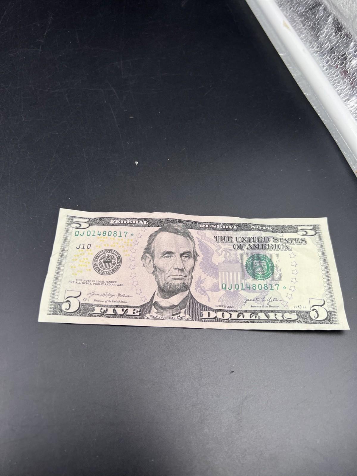 2021 $5 * Star FRN Federal Reserve Note #17 Fine / VF Circ