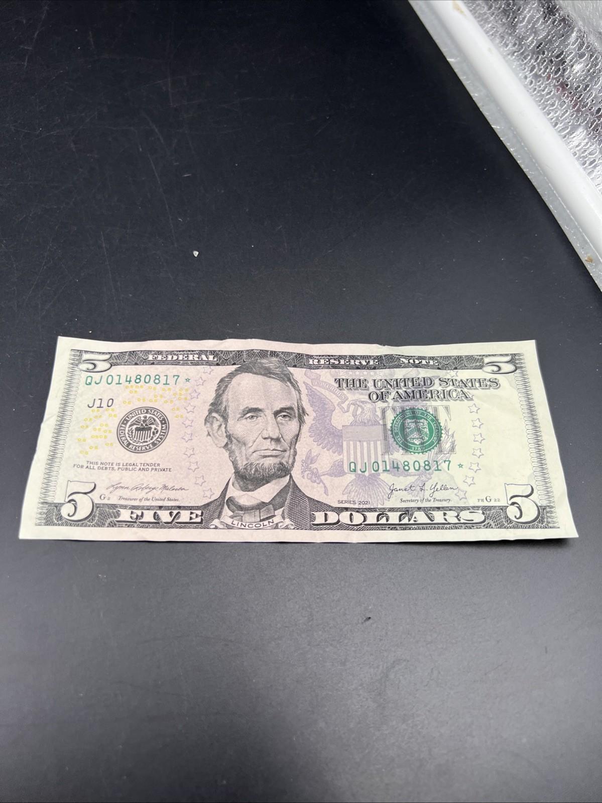 2021 $5 * Star FRN Federal Reserve Note #17 Fine / VF Circ