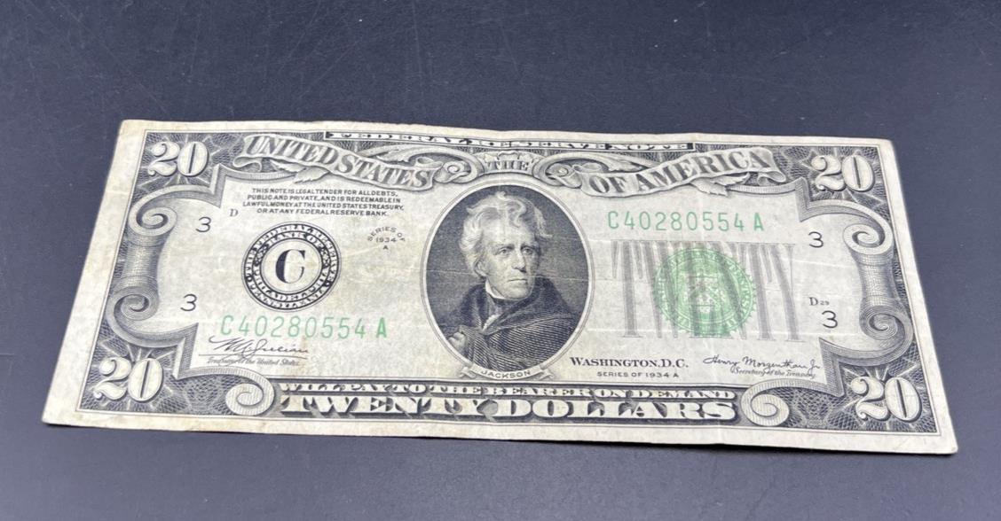 1934 A $20 FRN Federal Reserve Note Choice Fine Circ #554