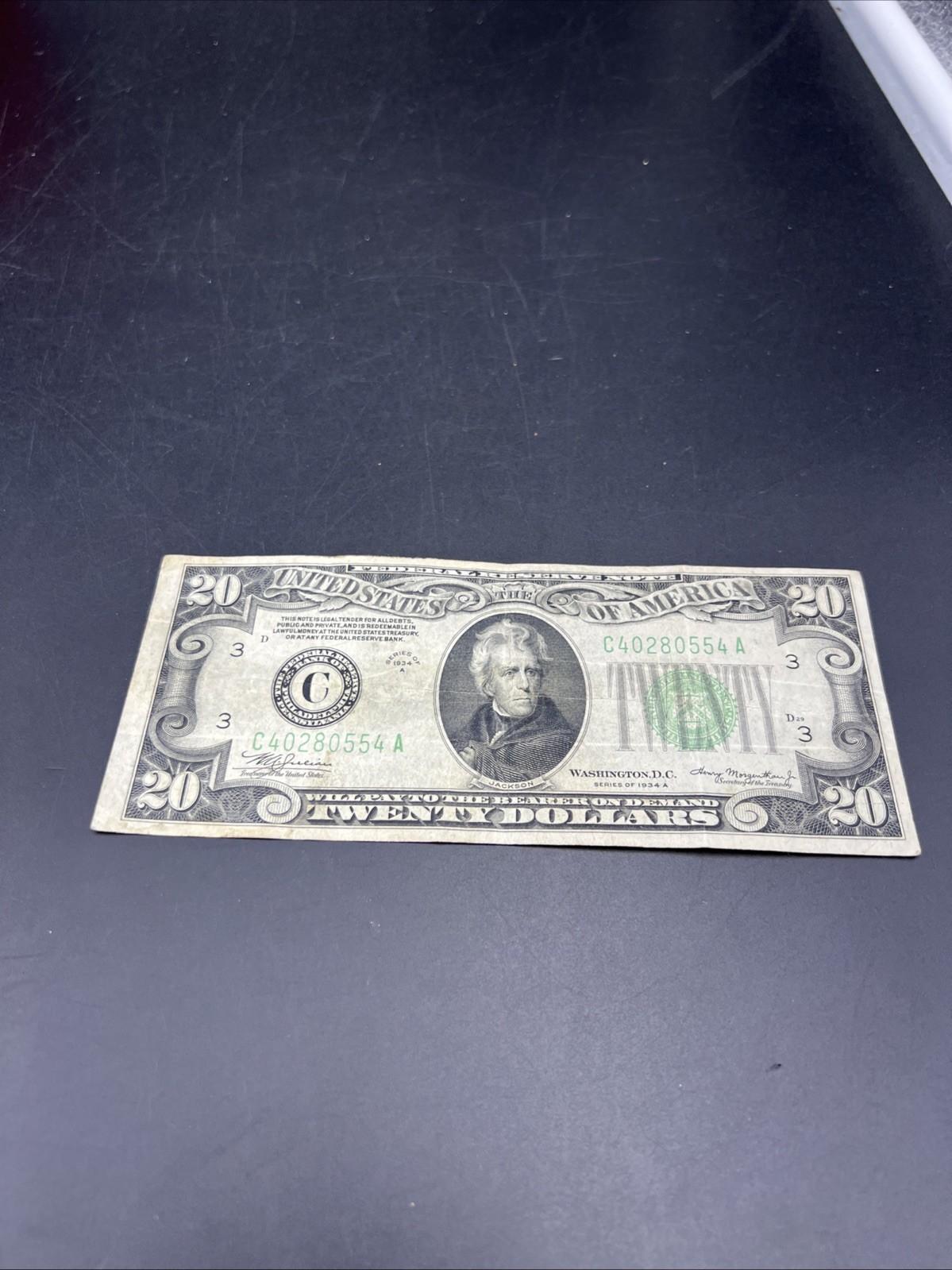 1934 A $20 FRN Federal Reserve Note Choice Fine Circ #554