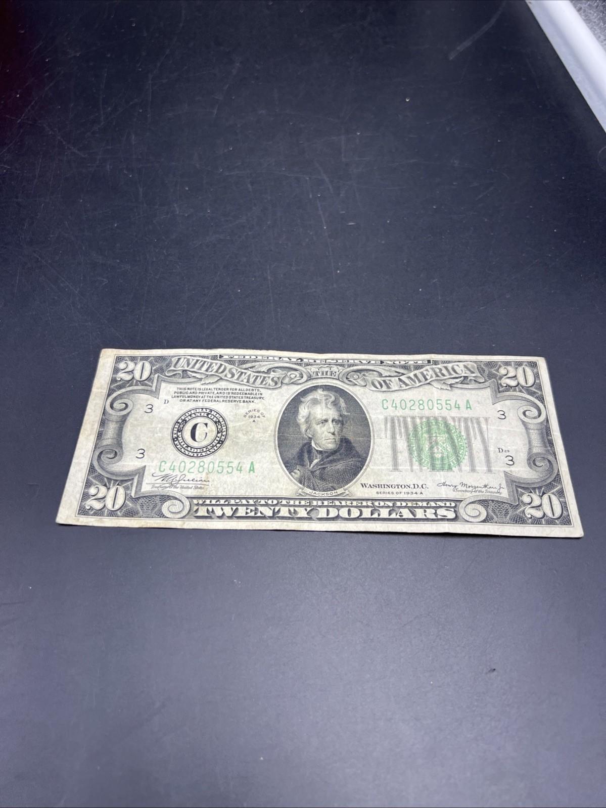 1934 A $20 FRN Federal Reserve Note Choice Fine Circ #554