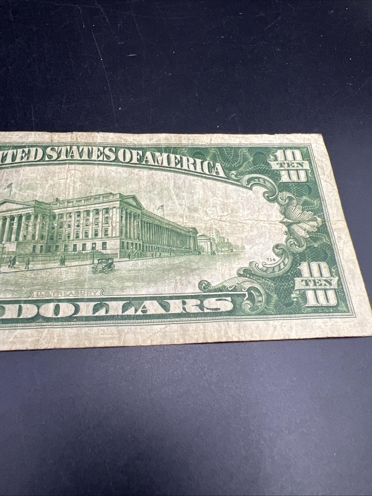 1934 A $10 FRN Federal Reserve Note VG Very Good Circ #063