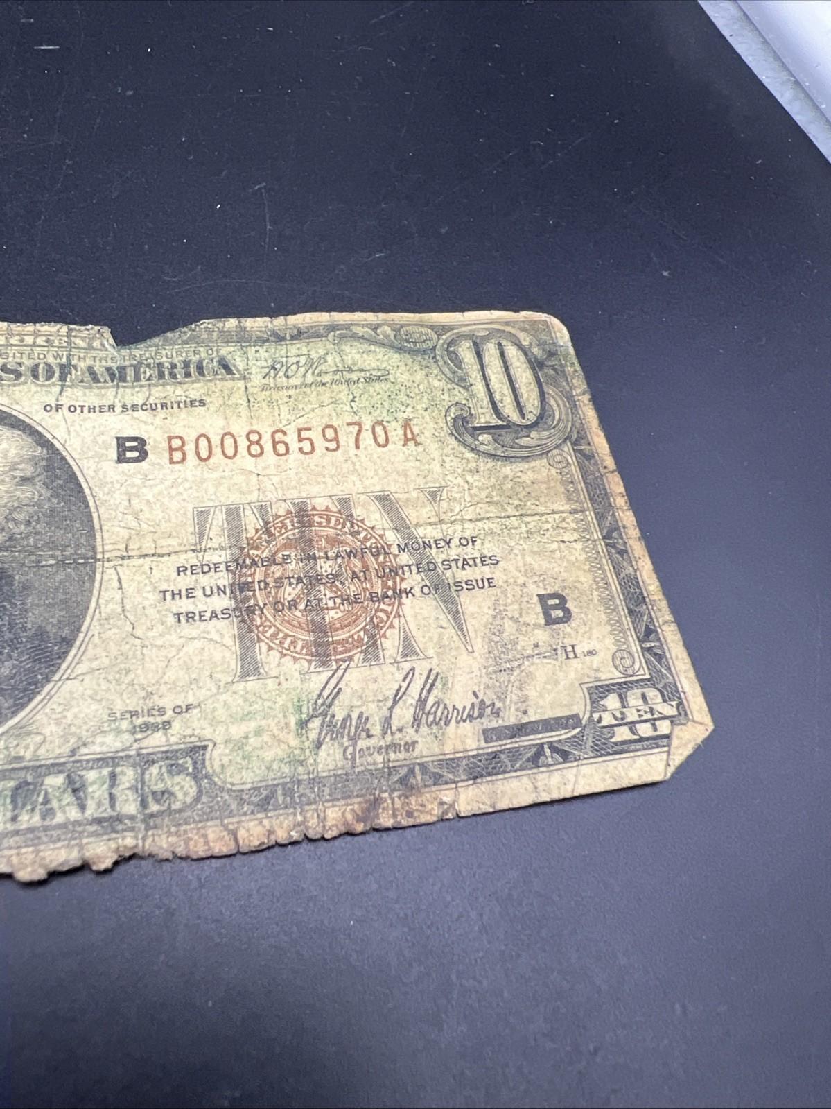 1929 $10 National Bank New York Very Circ Cull Ugly Damaged Low Serial #00865970