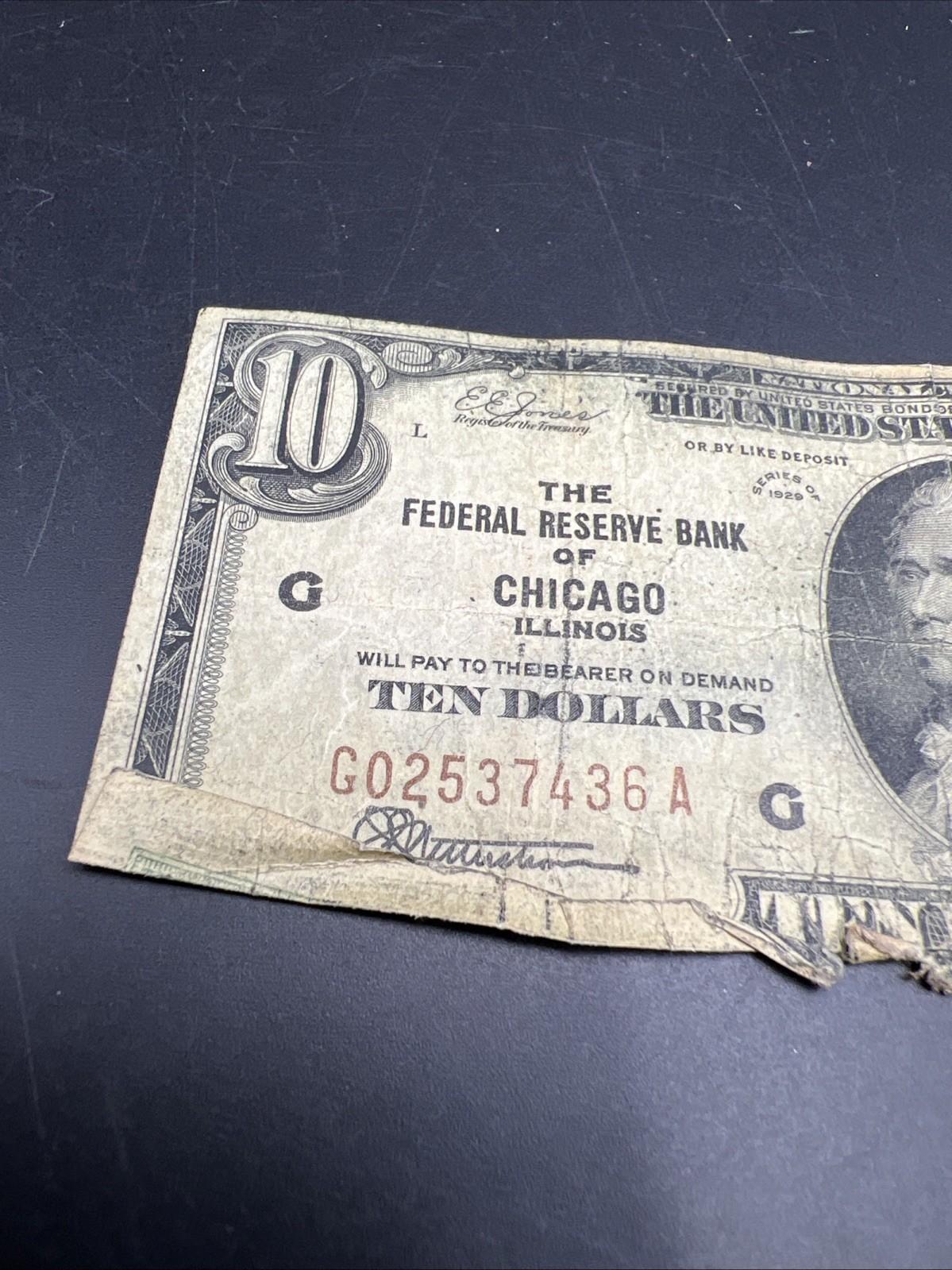 1929 $10 National Bank Chicago Very Circ Cull Ugly Damaged Low Serial #436
