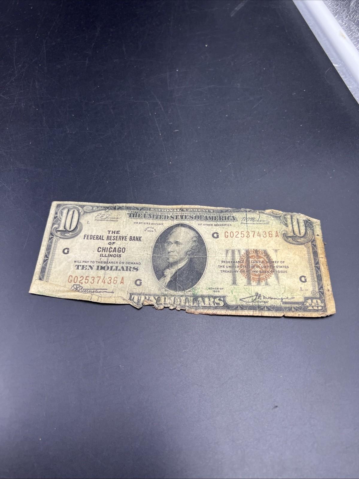 1929 $10 National Bank Chicago Very Circ Cull Ugly Damaged Low Serial #436