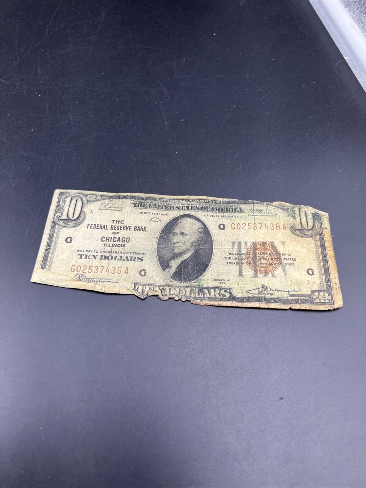 1929 $10 National Bank Chicago Very Circ Cull Ugly Damaged Low Serial #436