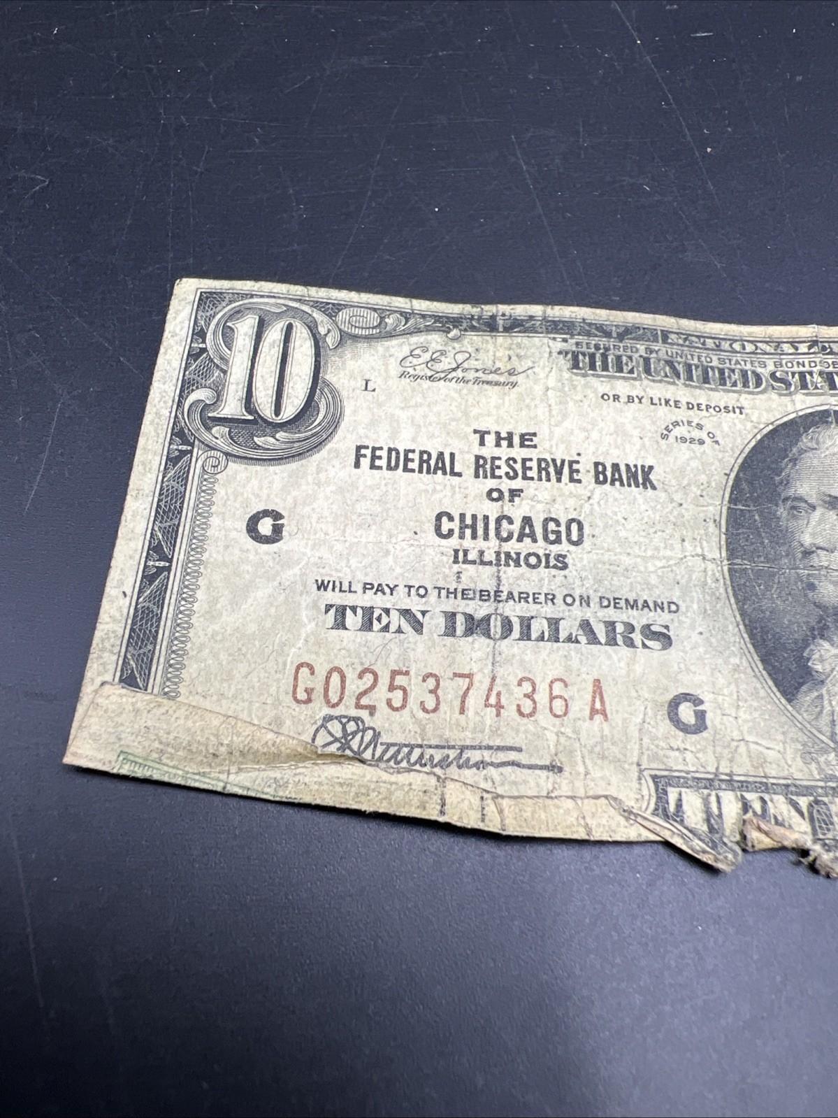 1929 $10 National Bank Chicago Very Circ Cull Ugly Damaged Low Serial #436