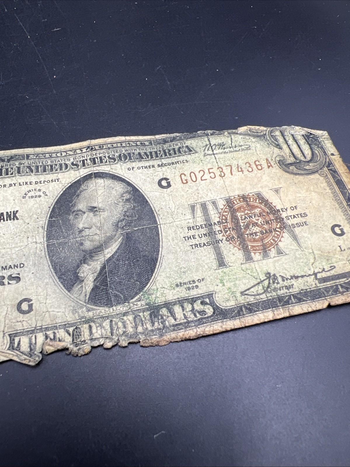 1929 $10 National Bank Chicago Very Circ Cull Ugly Damaged Low Serial #436