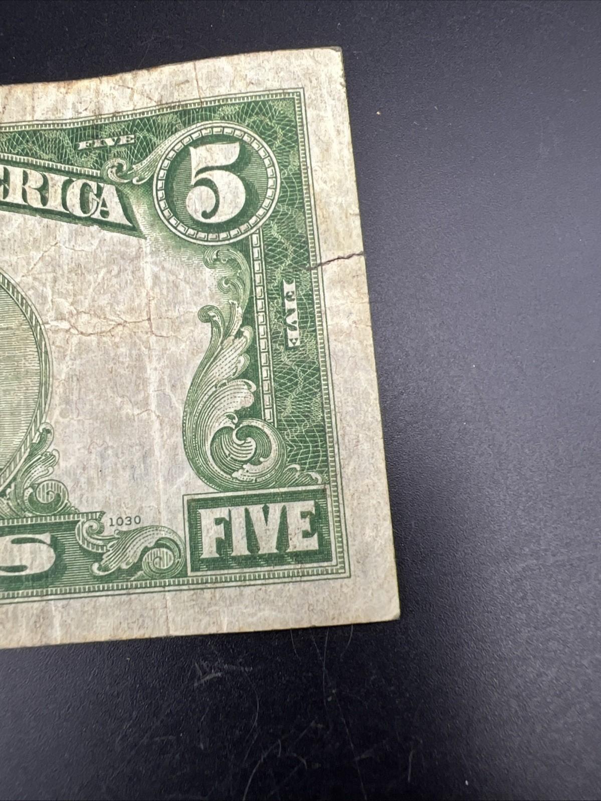 1934 A $5 Silver Certificate Note Blue Seal Bill VG Very Good Circ #148