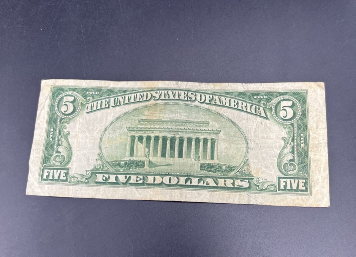 1934 A $5 Silver Certificate Note Blue Seal Bill Net VG Very Good Circ #816