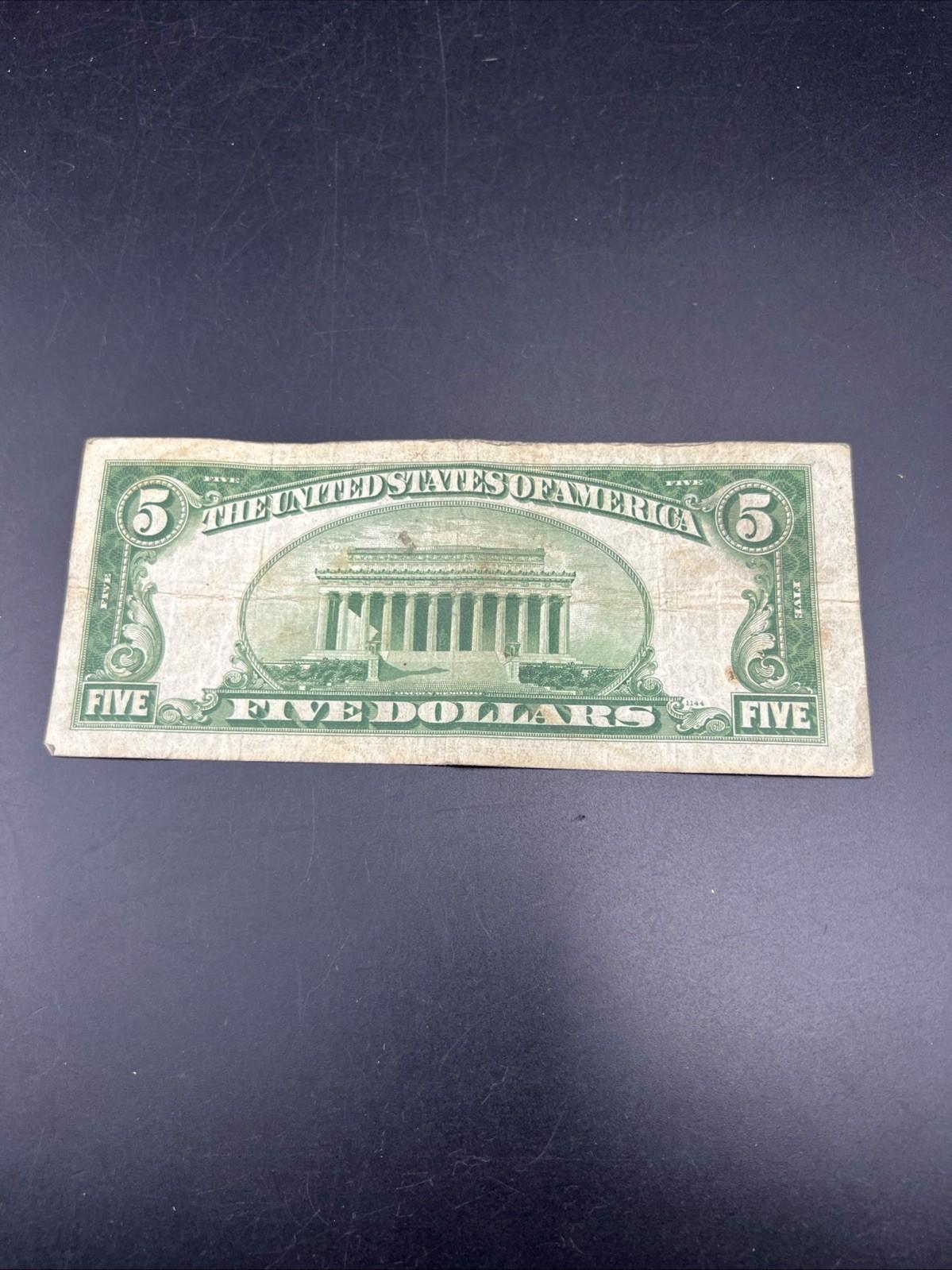 1934 A $5 Silver Certificate Note Blue Seal Bill VG Very Good Circ #279