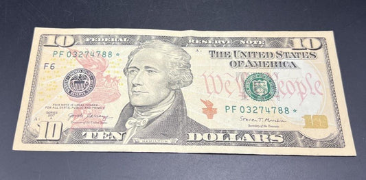 2017 A * Star $10 FRN Federal Reserve Note VF Very Fine Circ #788