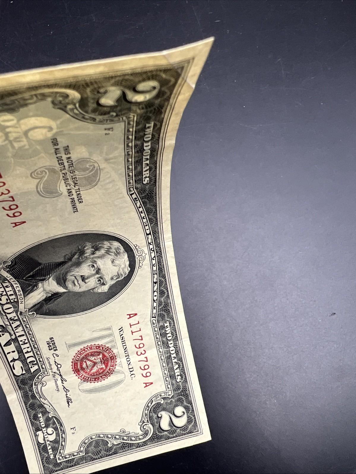 1963 Two Dollar USN United States Note Red Seal XF EF Extra Fine Neat Serial #