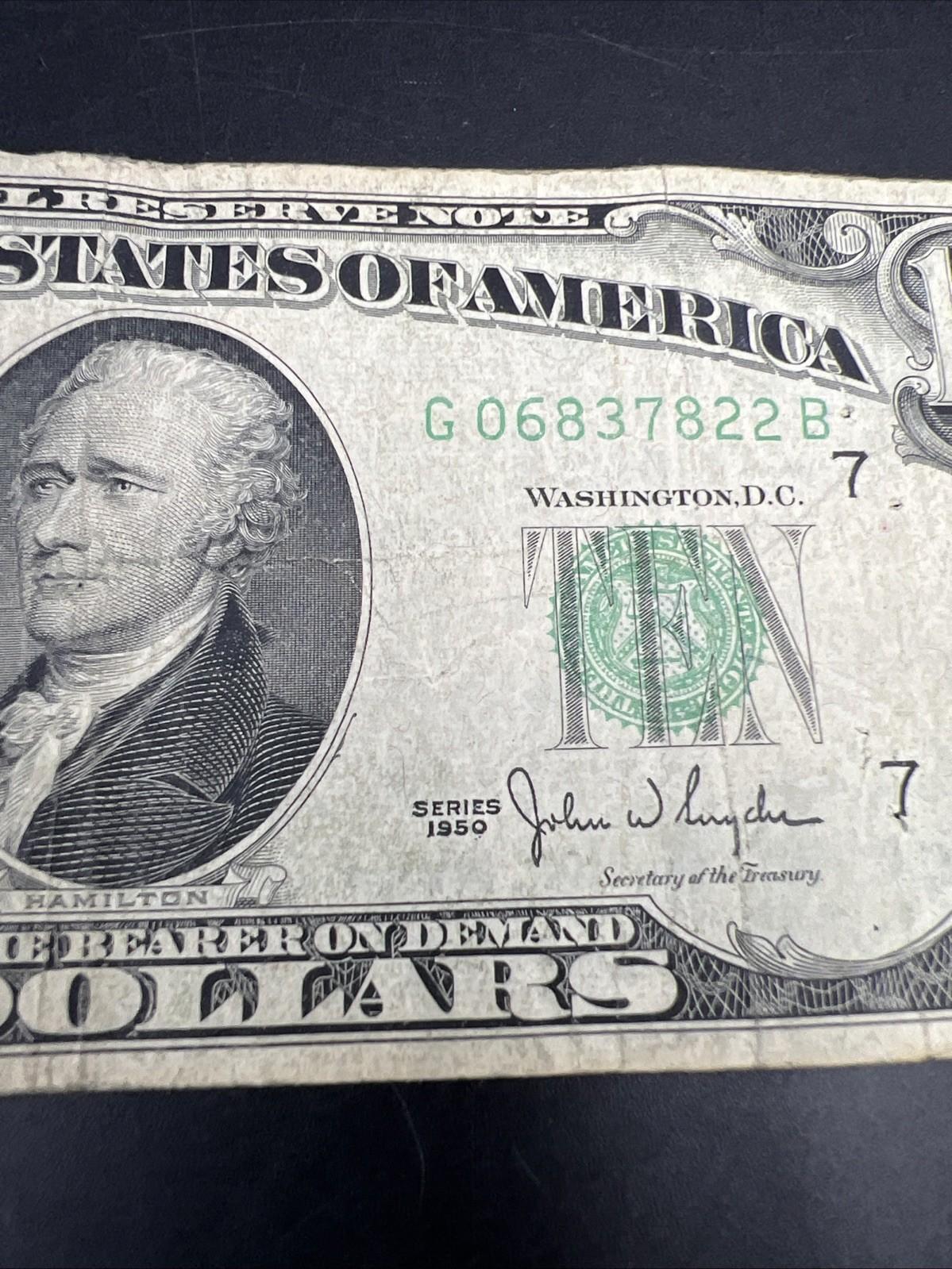 1950 $10 FRN Federal Reserve Note VG Very Good Circulated #822