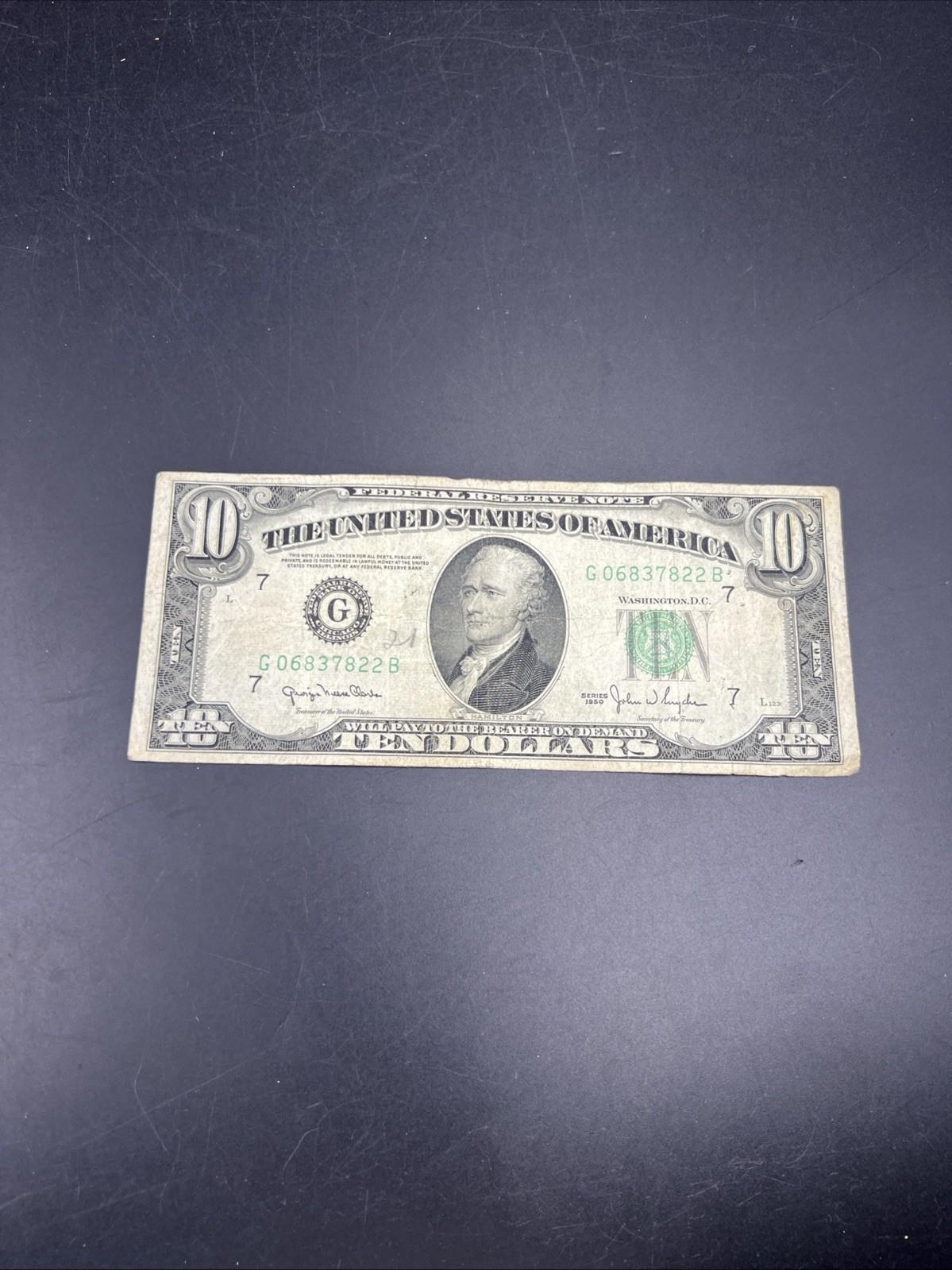 1950 $10 FRN Federal Reserve Note VG Very Good Circulated #822