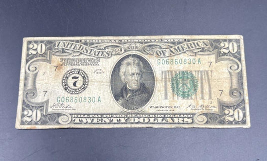 1928 $20 FRN Gold On Demand Federal Reserve Note G / VG Very Circ #830