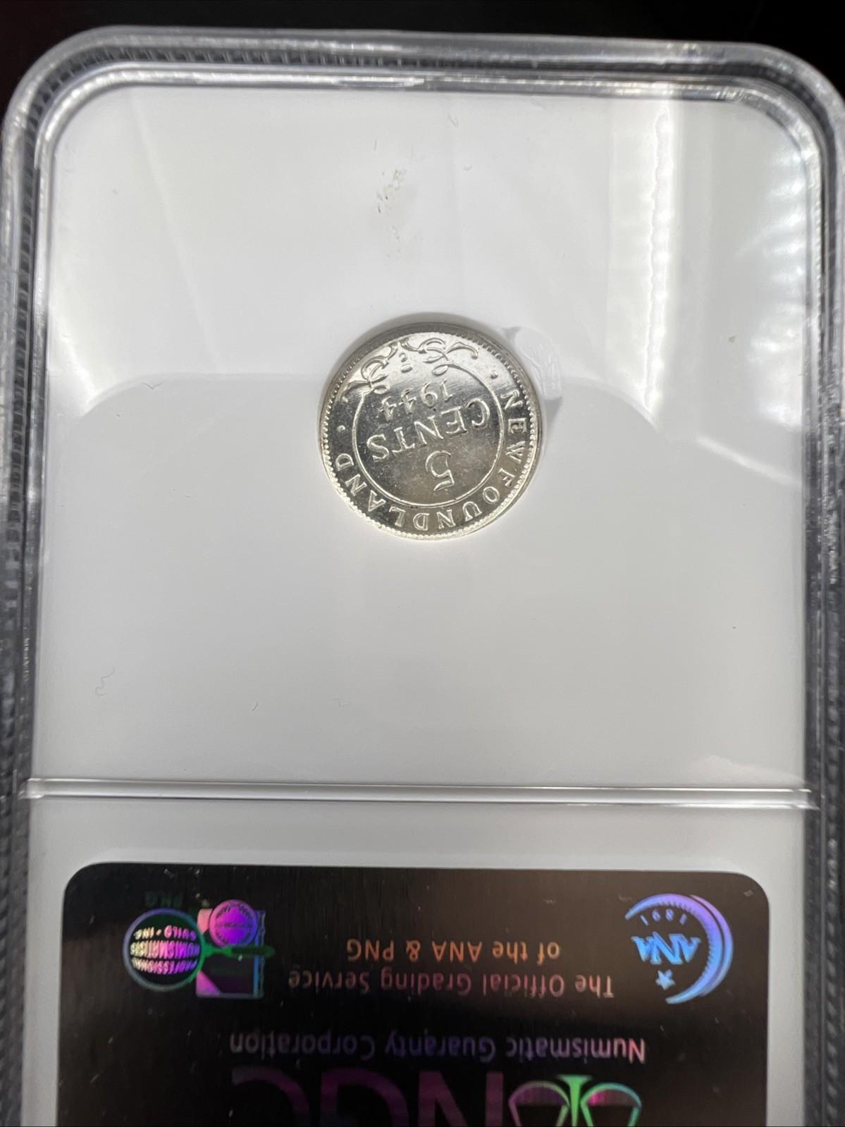 1944 C 5c Newfoundland 5c Five Cents Silver Coin NGC MS61 - Mirror like Surfaces