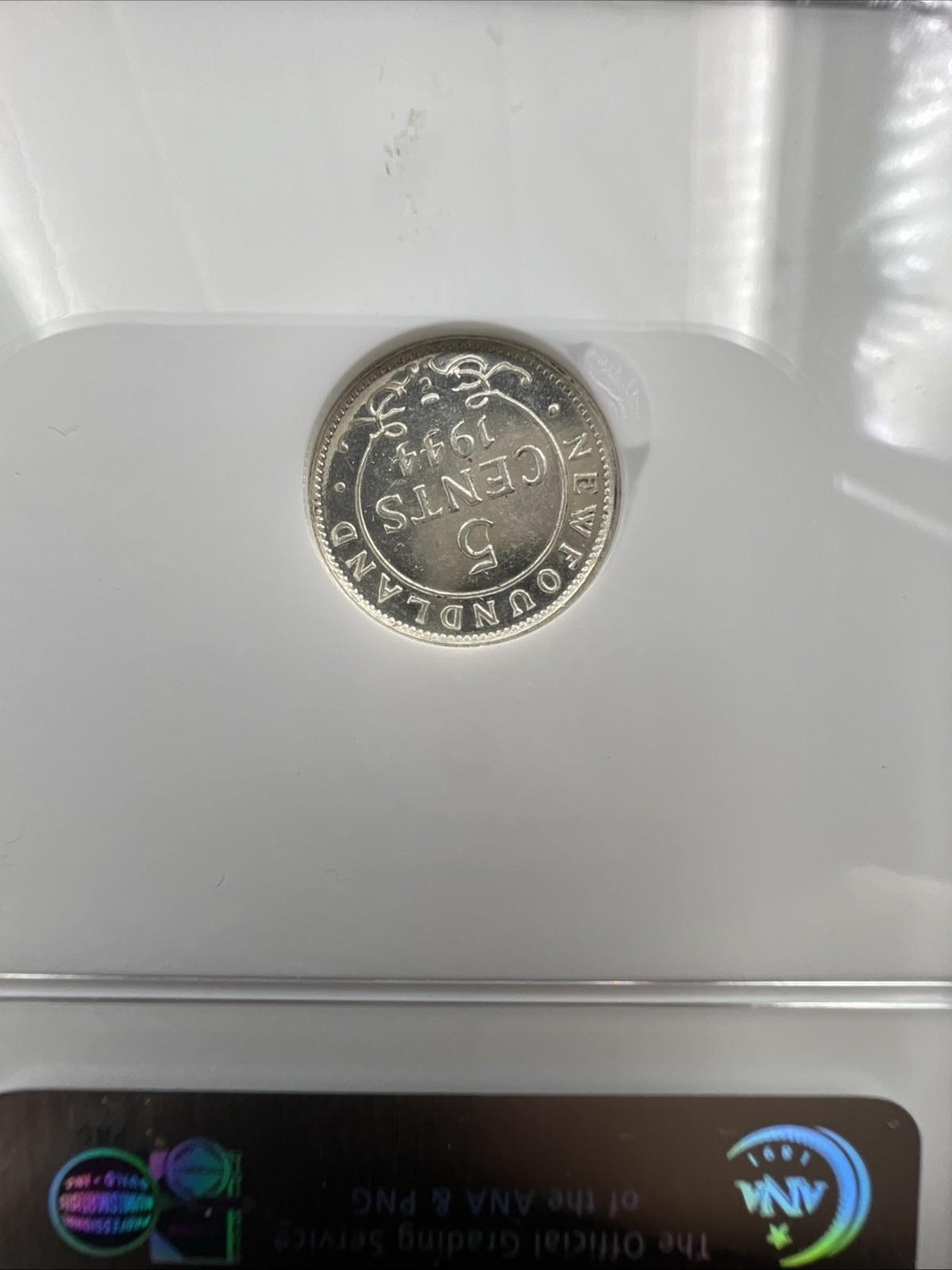 1944 C 5c Newfoundland 5c Five Cents Silver Coin NGC MS61 - Mirror like Surfaces