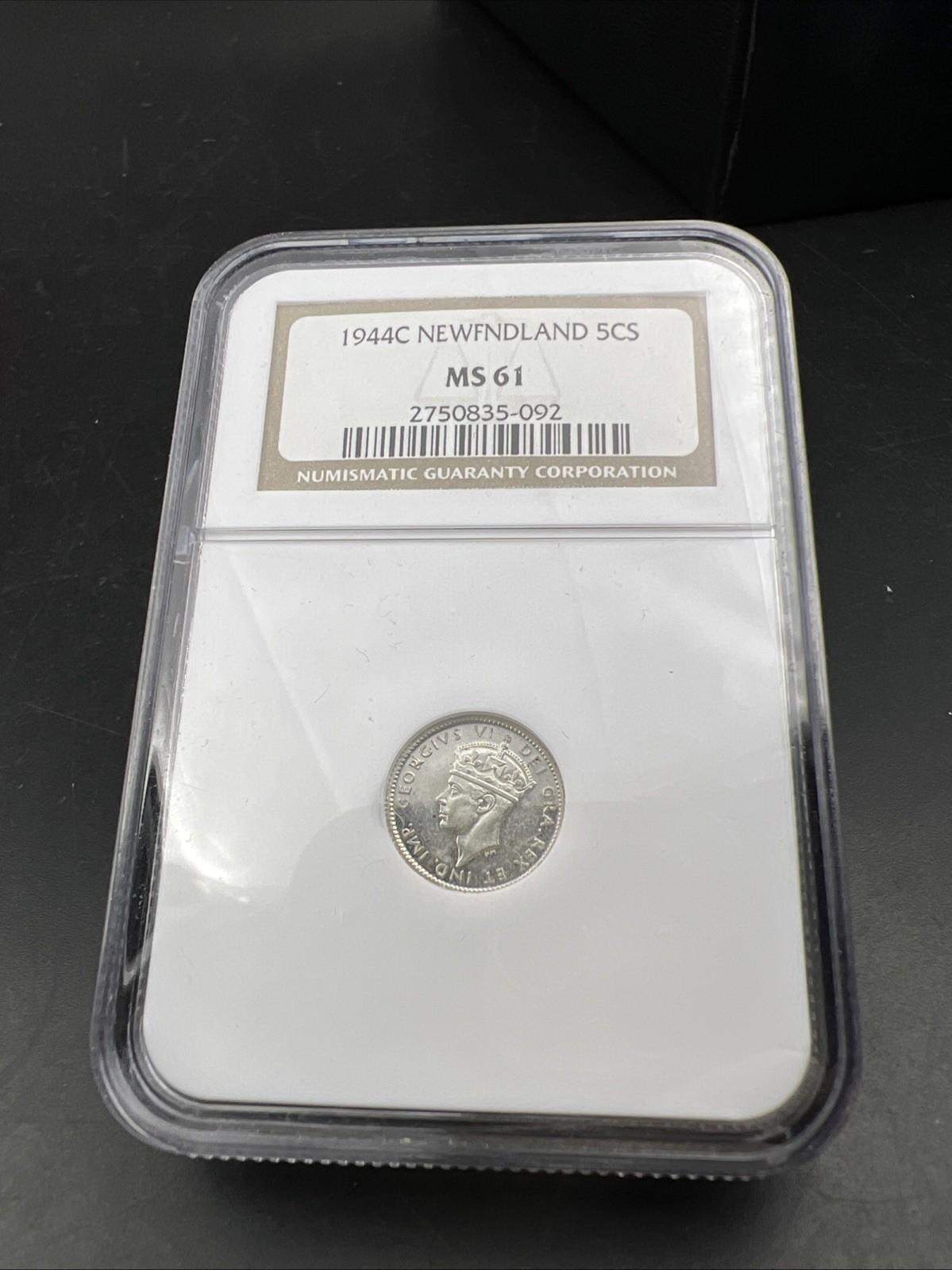 1944 C 5c Newfoundland 5c Five Cents Silver Coin NGC MS61 - Mirror like Surfaces