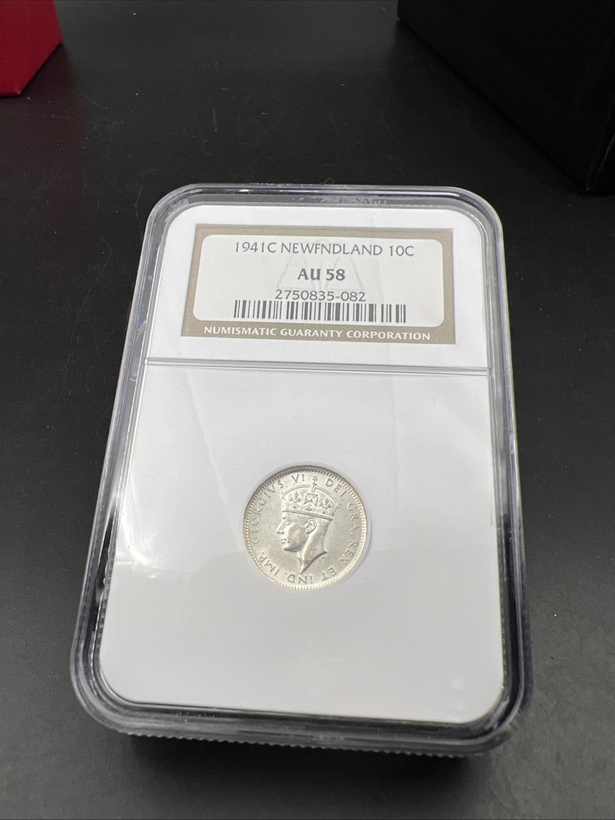 1941 C Newfoundland 10c 10 Cents Silver Coin NGC AU58 About UNC