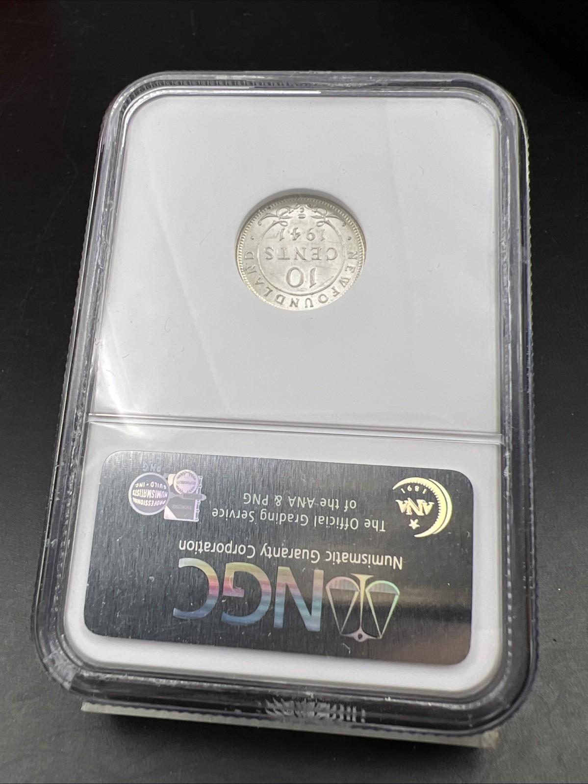 1941 C Newfoundland 10c 10 Cents Silver Coin NGC AU58 About UNC