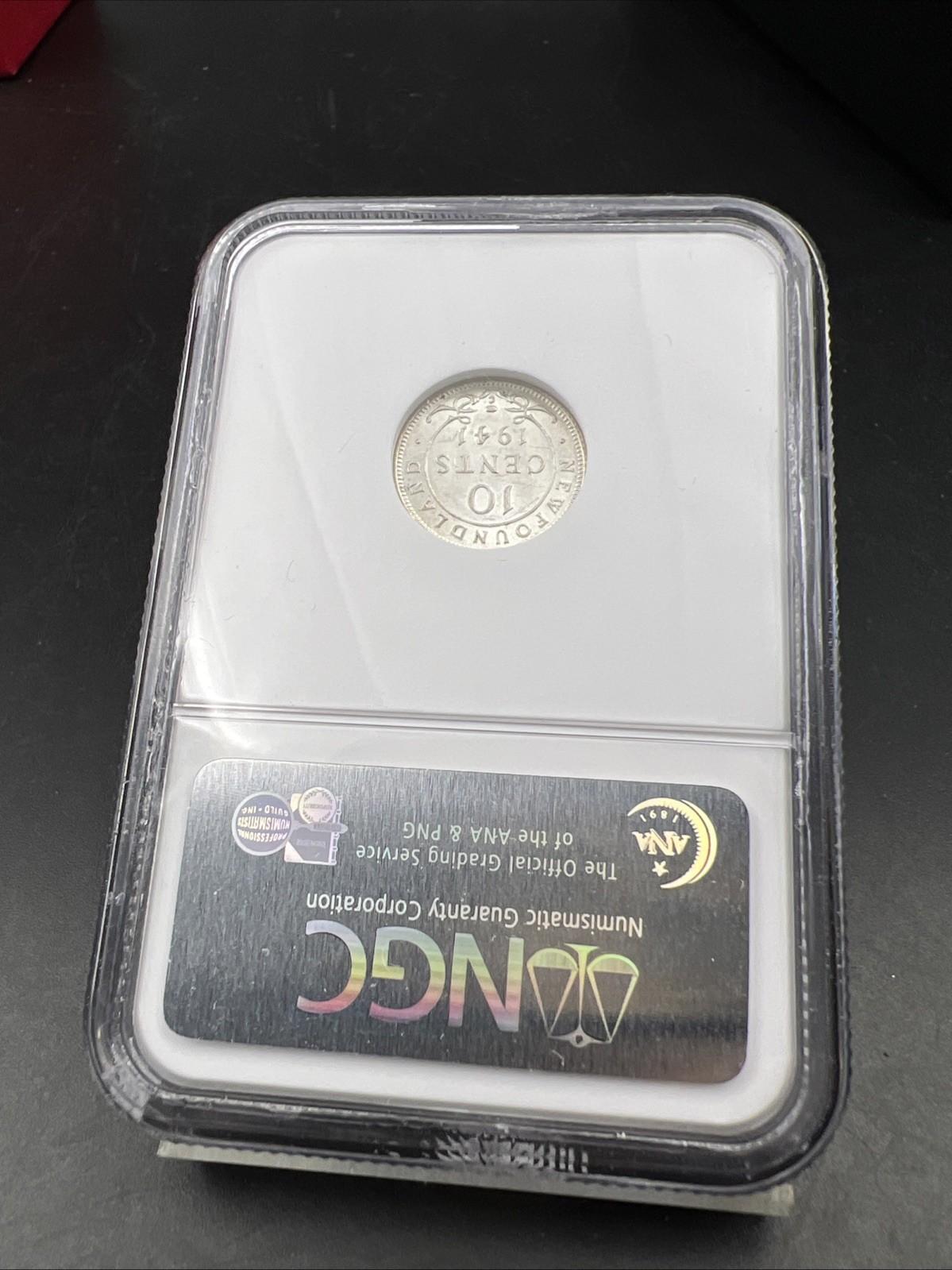 1941 C Newfoundland 10c 10 Cents Silver Coin NGC AU58 About UNC