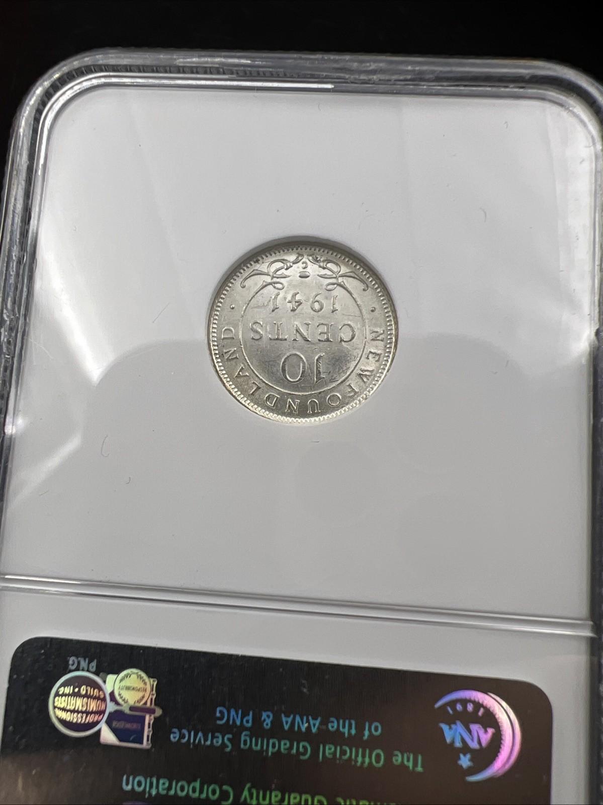 1941 C Newfoundland 10c 10 Cents Silver Coin NGC AU58 About UNC