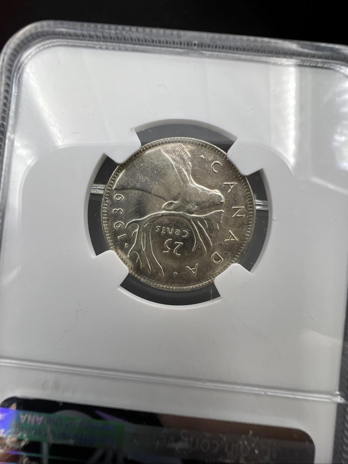 1939 Canada 25c Silver Quarter Coin NGC AU58 About Unc Certified