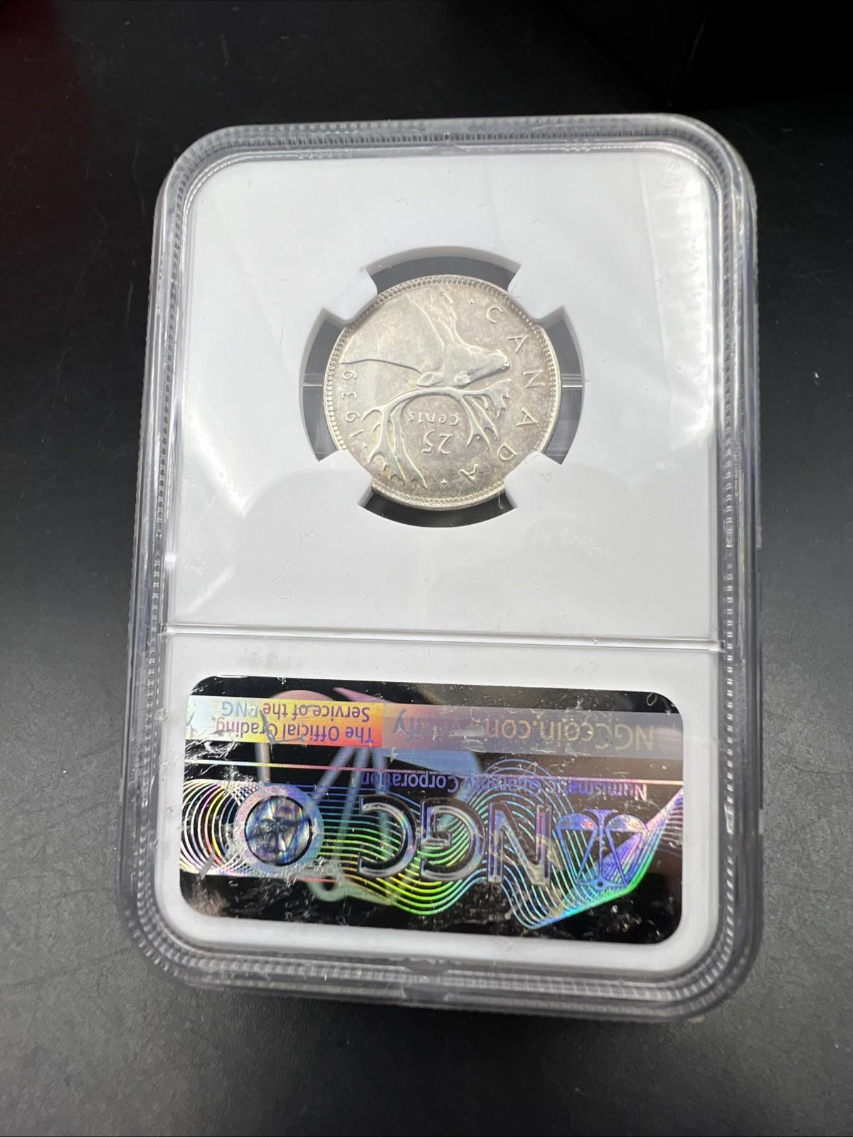 1939 Canada 25c Silver Quarter Coin NGC AU58 About Unc Certified