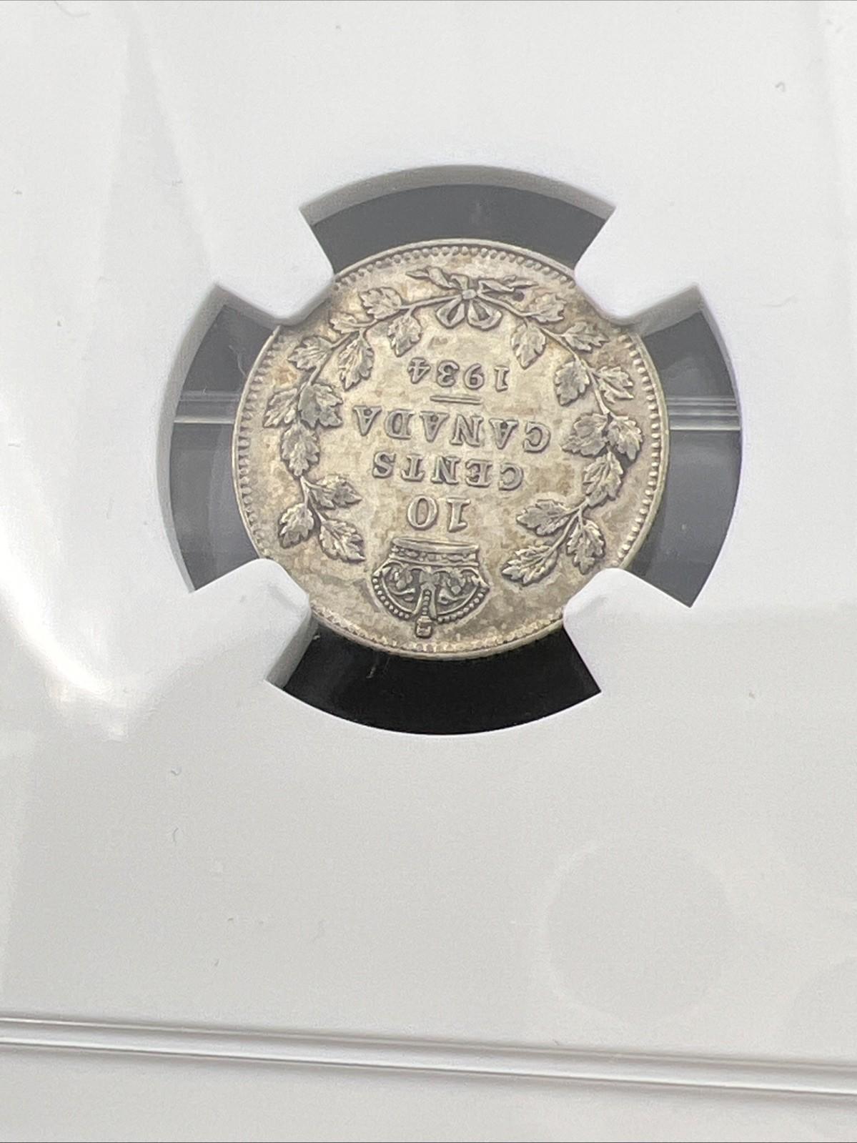 1934 Canada 10c Ten Cents Silver Coin Semi Key Date AU55 NGC Certified