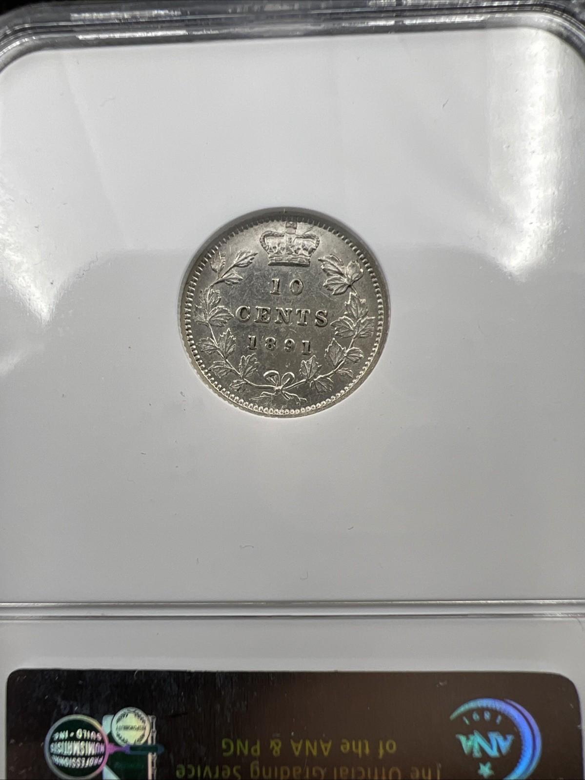 1891 Canada 10c Ten Cents 22 Leaves Large Date Variety AU53 About UNC