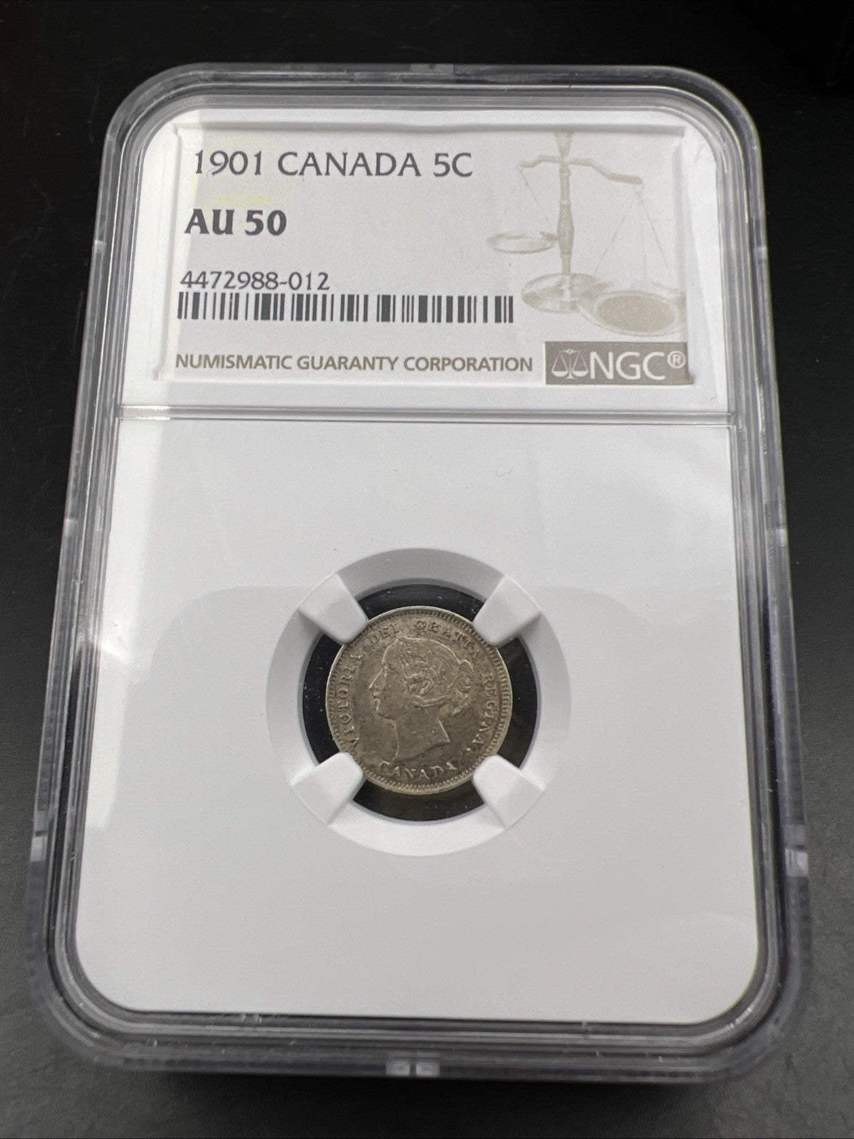 1901 Canada 5c 5 Cents Silver Coin NGC AU50 About UNC