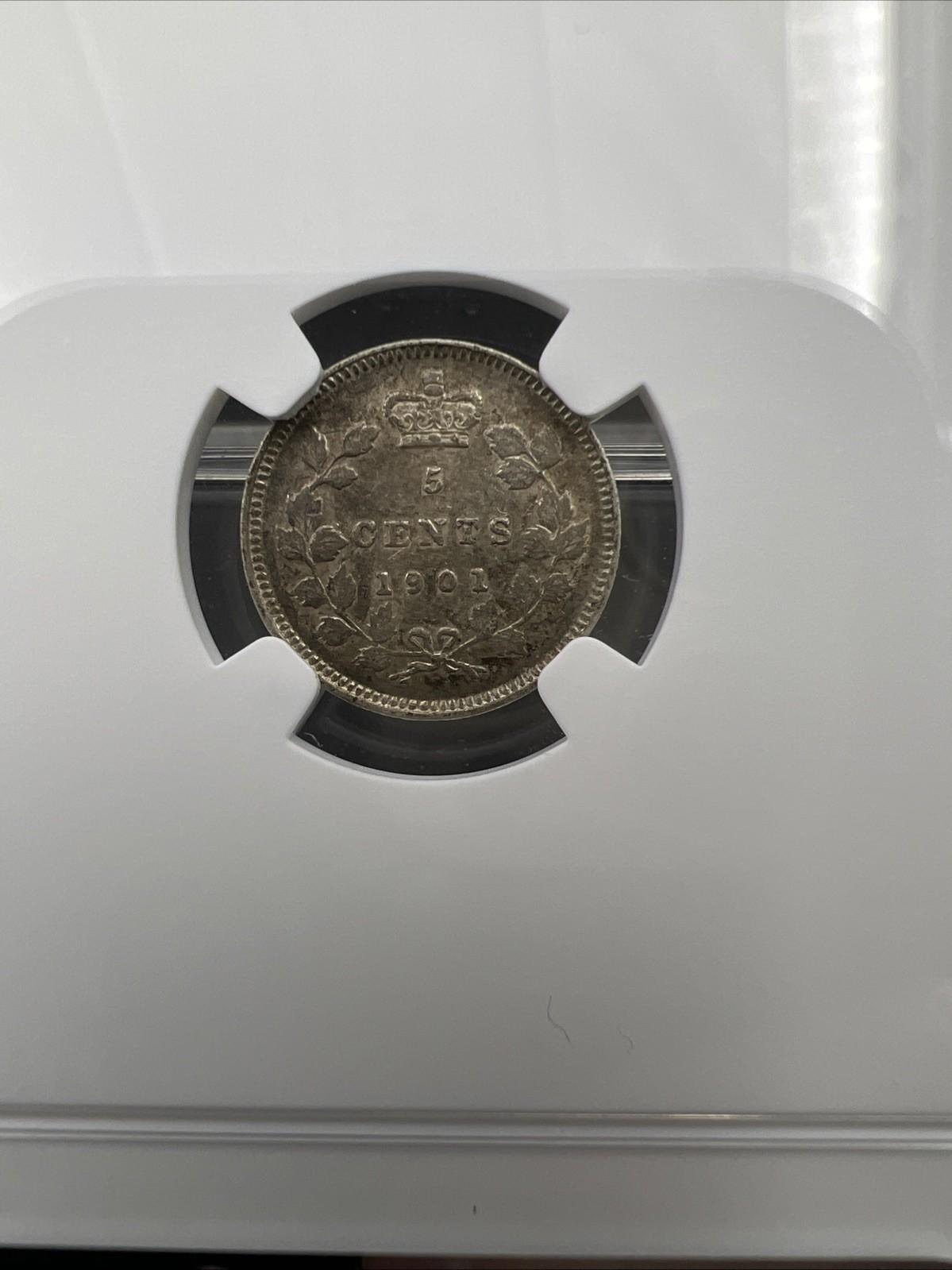 1901 Canada 5c 5 Cents Silver Coin NGC AU50 About UNC