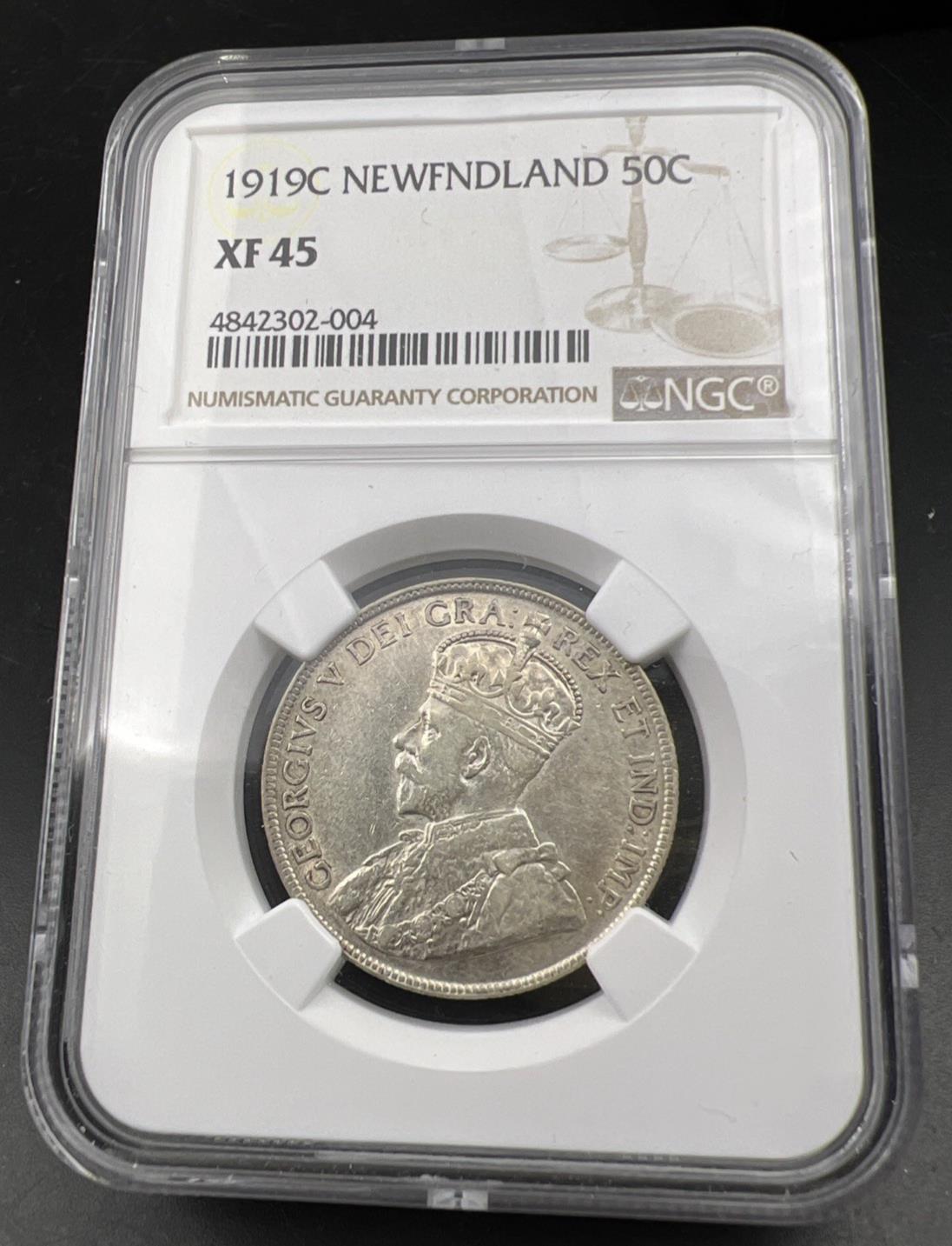 1919 C Newfoundland Canada 50c Fifty Cents Silver Coin NGC XF45