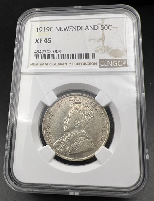 1919 C Newfoundland Canada 50c Fifty Cents Silver Coin NGC XF45