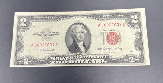 1953 $2 USN United States Note Two Dollar Bill CH VF Repeat Serial #30227007