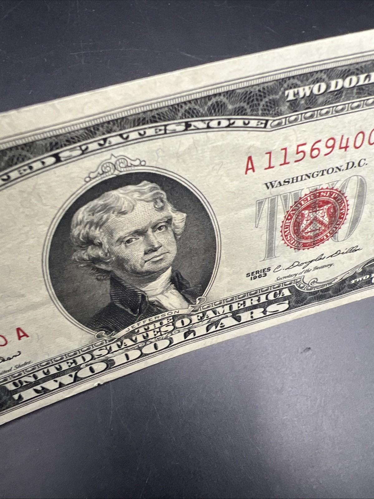 1963 $2 USN United States Note Two Dollar Bill XF EF Details Circ Tear #400