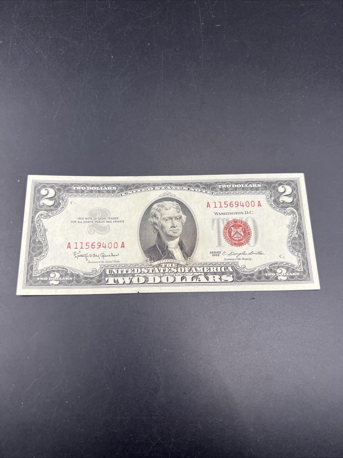 1963 $2 USN United States Note Two Dollar Bill XF EF Details Circ Tear #400