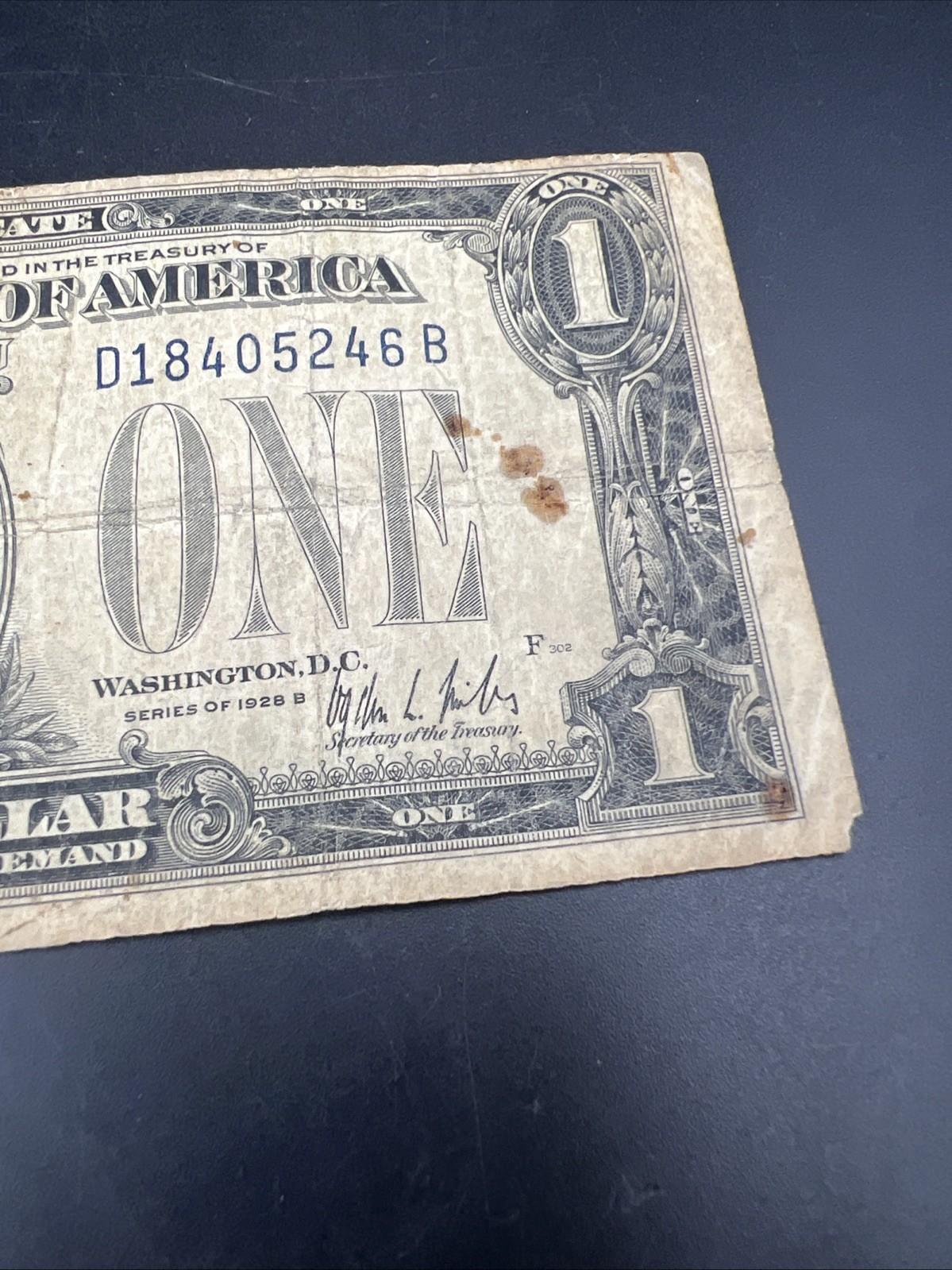 1928 B $1 Funnyback Funny Back Silver Certificate Blue Seal AG / G Very Circ #46