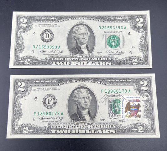 2 Note lot 1976 $2 Arcadia Florida Postal Bicentennial FRN UNC & UNC $2 1976 FRN