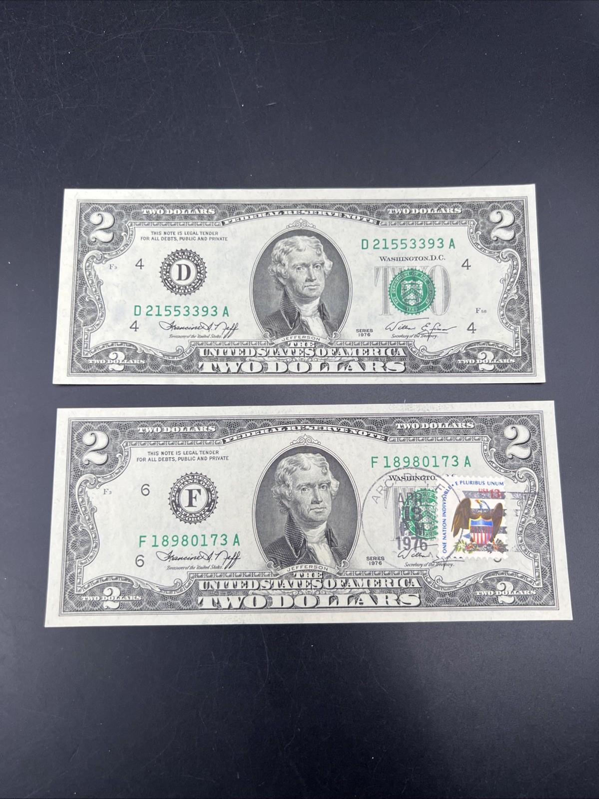 2 Note lot 1976 $2 Arcadia Florida Postal Bicentennial FRN UNC & UNC $2 1976 FRN