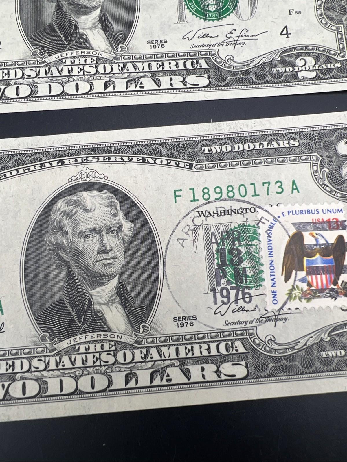2 Note lot 1976 $2 Arcadia Florida Postal Bicentennial FRN UNC & UNC $2 1976 FRN