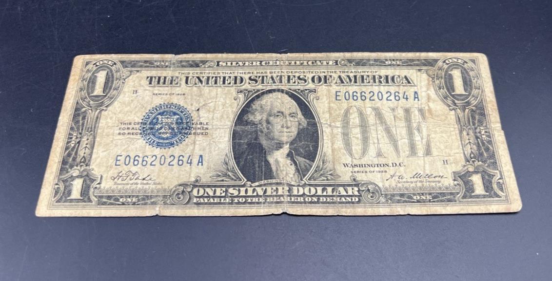 1928 $1 Funnyback Funny Back Silver Certificate Blue Seal AG / G Very Circ #264